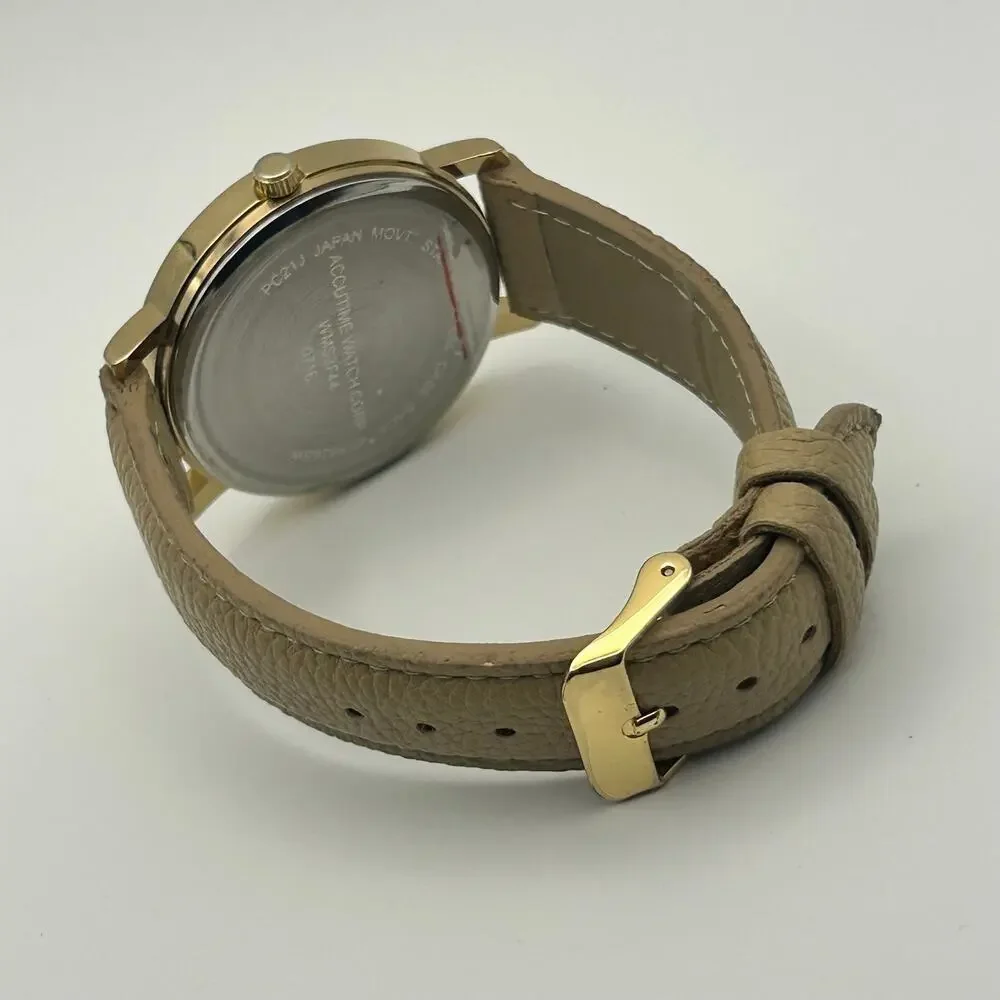 Dream Catcher Dial Gold Cream Leather Women’s Watch Working New Battery